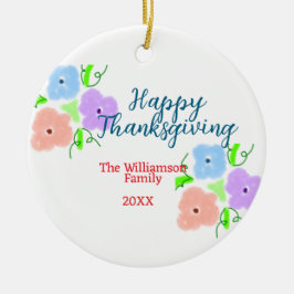 Blauw paarse roze happy thanksgiving add familie n keramisch ornament