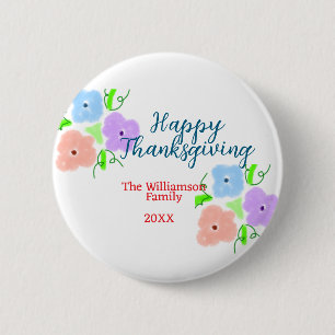 Blauw paarse roze happy thanksgiving add familie n ronde button 5,7 cm