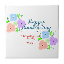 Blauw paarse roze happy thanksgiving add familie n tegeltje