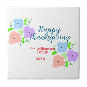 Blauw paarse roze happy thanksgiving add familie n tegeltje