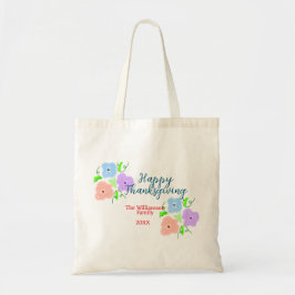 Blauw paarse roze happy thanksgiving add familie n tote bag