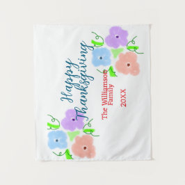 Blauw paarse roze happy thanksgiving add familie n wandkleed