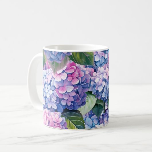 Blauw Paarse Roze Hydrangea Patroon Koffiemok (Voorkant links)