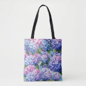 Blauw Paarse Roze Hydrangea Patroon Tote Bag (Voorkant)