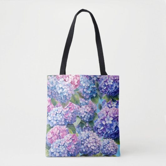 Blauw Paarse Roze Hydrangea Patroon Tote Bag (Voorkant)