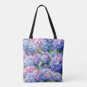 Blauw Paarse Roze Hydrangea Patroon Tote Bag (Achterkant)
