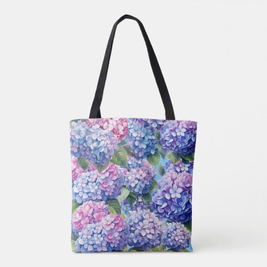 Blauw Paarse Roze Hydrangea Patroon Tote Bag (Achterkant)