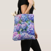 Blauw Paarse Roze Hydrangea Patroon Tote Bag (Dichtbij)