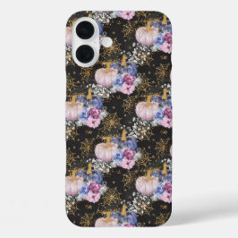 BLAUW PAARSE ROZE WITTE HALLOWEEN POMPOENEN iPhone 16 PLUS HOESJE