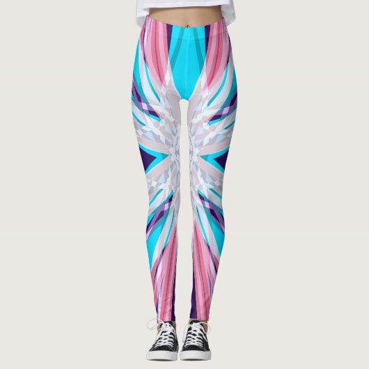 Blauw Paarse Roze Witte Winter Snowflake Yoga Gym Leggings (Voorkant)