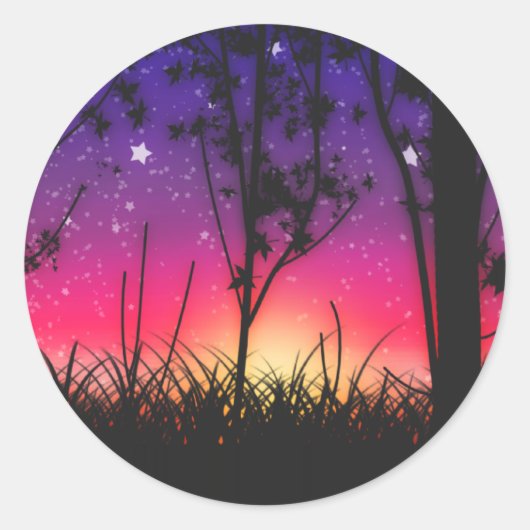 Blauw Paarse Roze Zonsondergang Moonrise Ronde Sticker (Voorkant)
