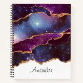 Blauw & Paarse Ruimte & Sterren met Gouden Lintnoo Notitieboek (Voorkant)