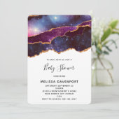 Blauw & Paarse Ruimte & Sterren Modern Baby shower Kaart (Staand voorkant)