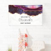 Blauw & Paarse Ruimte & Sterren Modern Baby shower Spandoek (Insitu)