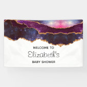 Blauw & Paarse Ruimte & Sterren Modern Baby shower Spandoek (Horizontaal)