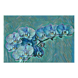 Blauw paarse schattige orchidee bloemen schilderij perfect poster