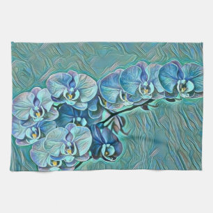 Blauw paarse schattige orchidee bloemen schilderij theedoek