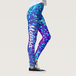 Blauw Paarse Sequin Print Mermaid Leggings