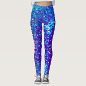 Blauw Paarse Sequin Print Mermaid Leggings (Voorkant)