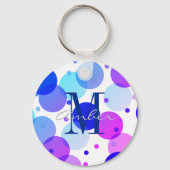 Blauw Paarse Stippen Cirkels Gepersonaliseerd Sleutelhanger (Voorkant)