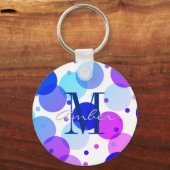 Blauw Paarse Stippen Cirkels Gepersonaliseerd Sleutelhanger (Voorkant)