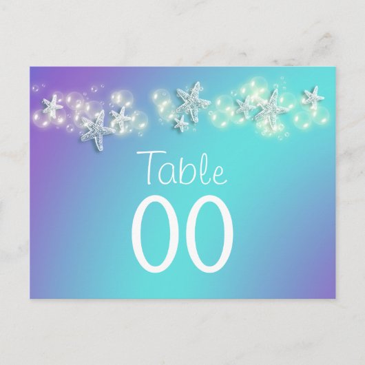 Blauw paarse strand zeesterren tafelnummer (Voorkant)