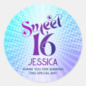 Blauw Paarse Sweet 16 Groovy Gradient Retro Boho Ronde Sticker (Voorkant)