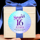 Blauw Paarse Sweet 16 Groovy Gradient Retro Boho Ronde Sticker