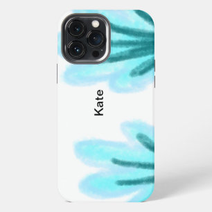 Blauw paarse t bloemige waterverf voeg naam tekst  iPhone 13 pro max hoesje
