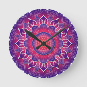 Blauw Paarse Traditionele Mandala Ontwerp    Ronde Klok