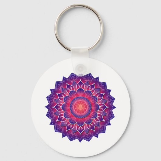 Blauw Paarse Traditionele Mandala Ontwerp Sleutelhanger (Voorkant)