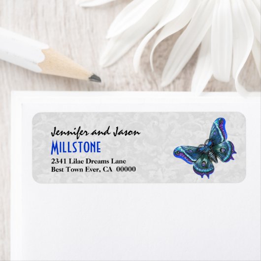  Blauw Paarse Vlinder Moderne belettering Etiket (Insitu)