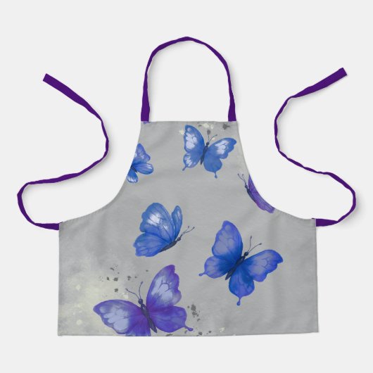 Blauw Paarse Vlinder Monogram Naam Schort (Voorkant)