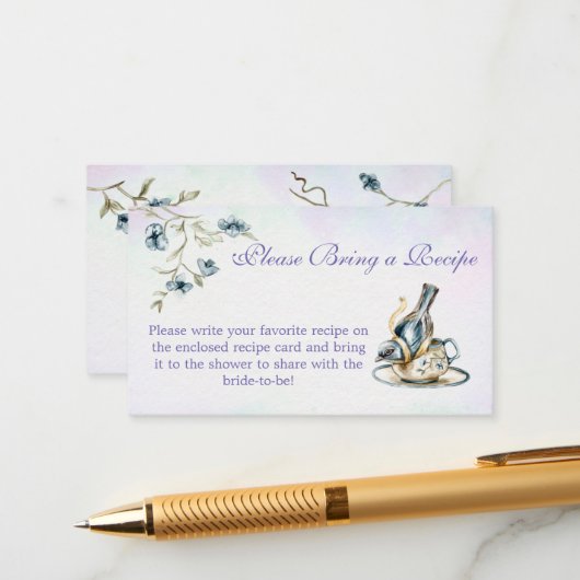 Blauw paarse vrijgezellenfeest theefeest receptkaa informatiekaartje (Voorkant / Achterkant in situ)