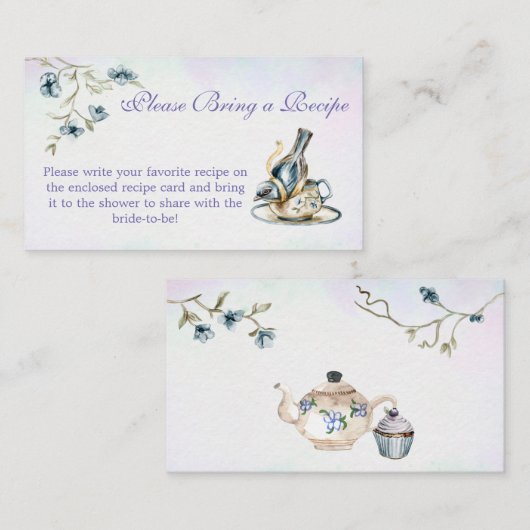 Blauw paarse vrijgezellenfeest theefeest receptkaa informatiekaartje (Voorkant / Achterkant)