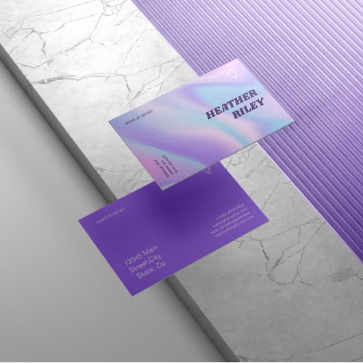 Blauw & Paarse Waterverf Holografische Ontwerpscho Visitekaartje