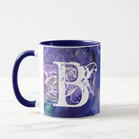 Blauw Paarse Waterverf Monogram Initiaal Modern Mok (Links)