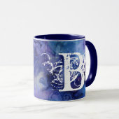 Blauw Paarse Waterverf Monogram Initiaal Modern Mok (Voorkant rechts)
