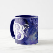 Blauw Paarse Waterverf Monogram Initiaal Modern Mok (Voorkant links)