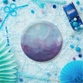 Blauw Paarse Waterverf Splashes Design Papieren Bordje (Feest)