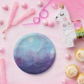 Blauw Paarse Waterverf Splashes Design Papieren Bordje (Feest)