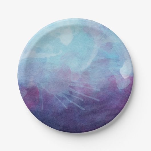 Blauw Paarse Waterverf Splashes Design Papieren Bordje (Voorkant)