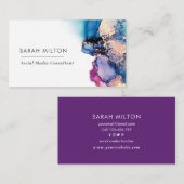 Blauw Paarse waterverf visitekaartje (Voorkant / Achterkant)