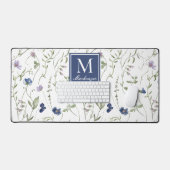Blauw Paarse Wilde Bloem Monogram Naam Bureaumat (Keyboard & Muis)