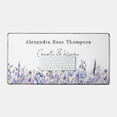 Blauw Paarse Wilde Bloem Watercolor Schetsboek Bureaumat (Keyboard & Muis)