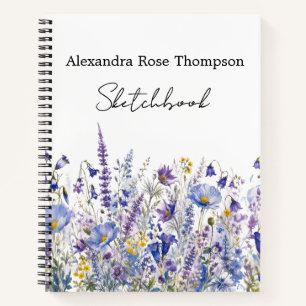 Blauw Paarse Wilde Bloem Watercolor Schetsboek Notitieboek