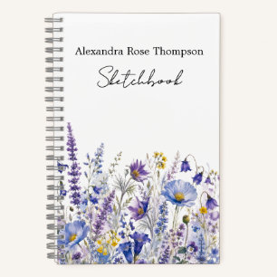 Blauw Paarse Wilde Bloem Watercolor Schetsboek Notitieboek