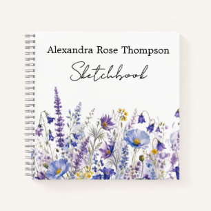 Blauw Paarse Wilde Bloem Watercolor Schetsboek Notitieboek