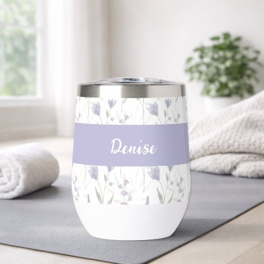 Blauw Paarse Wilde Bloem Waterverf Monogram Naam