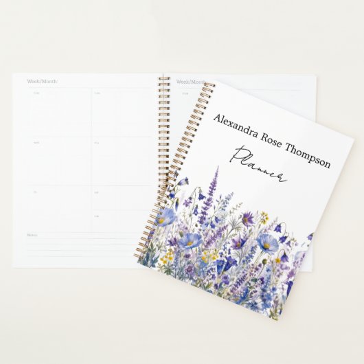 Blauw Paarse Wilde Bloem Waterverf Planner (Display)